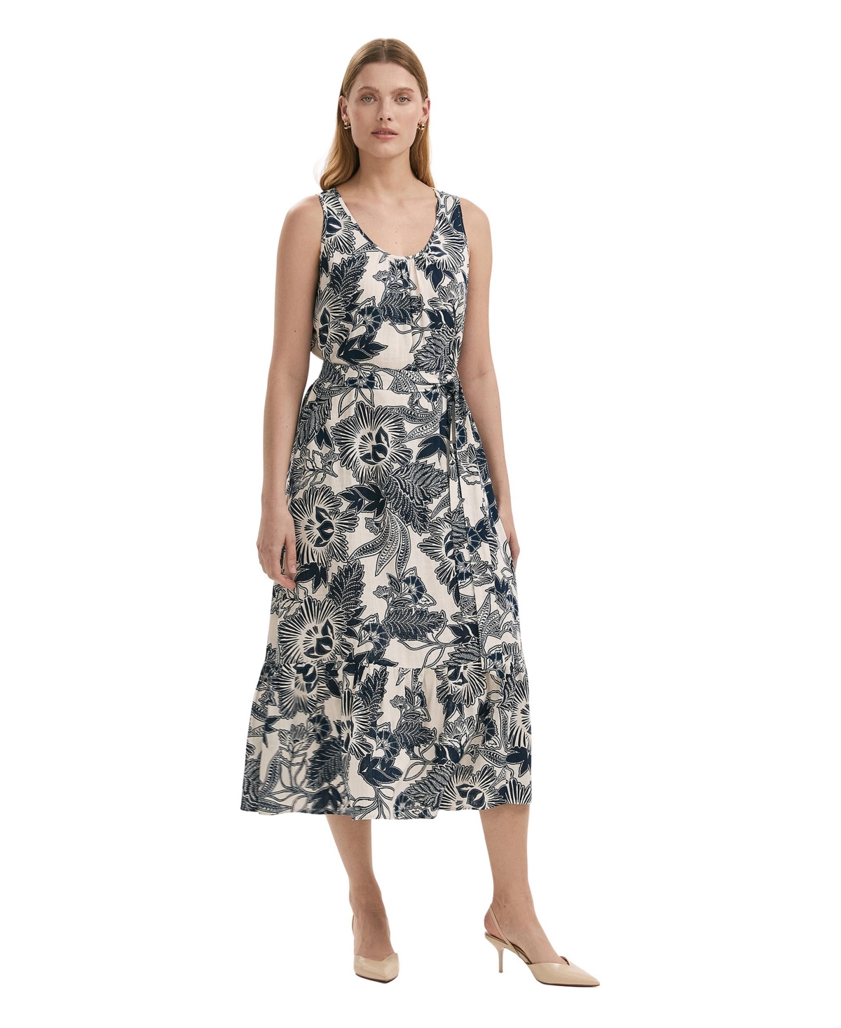 Finery London Women’s Marta Linen Blend Midi Dress – Navy flower