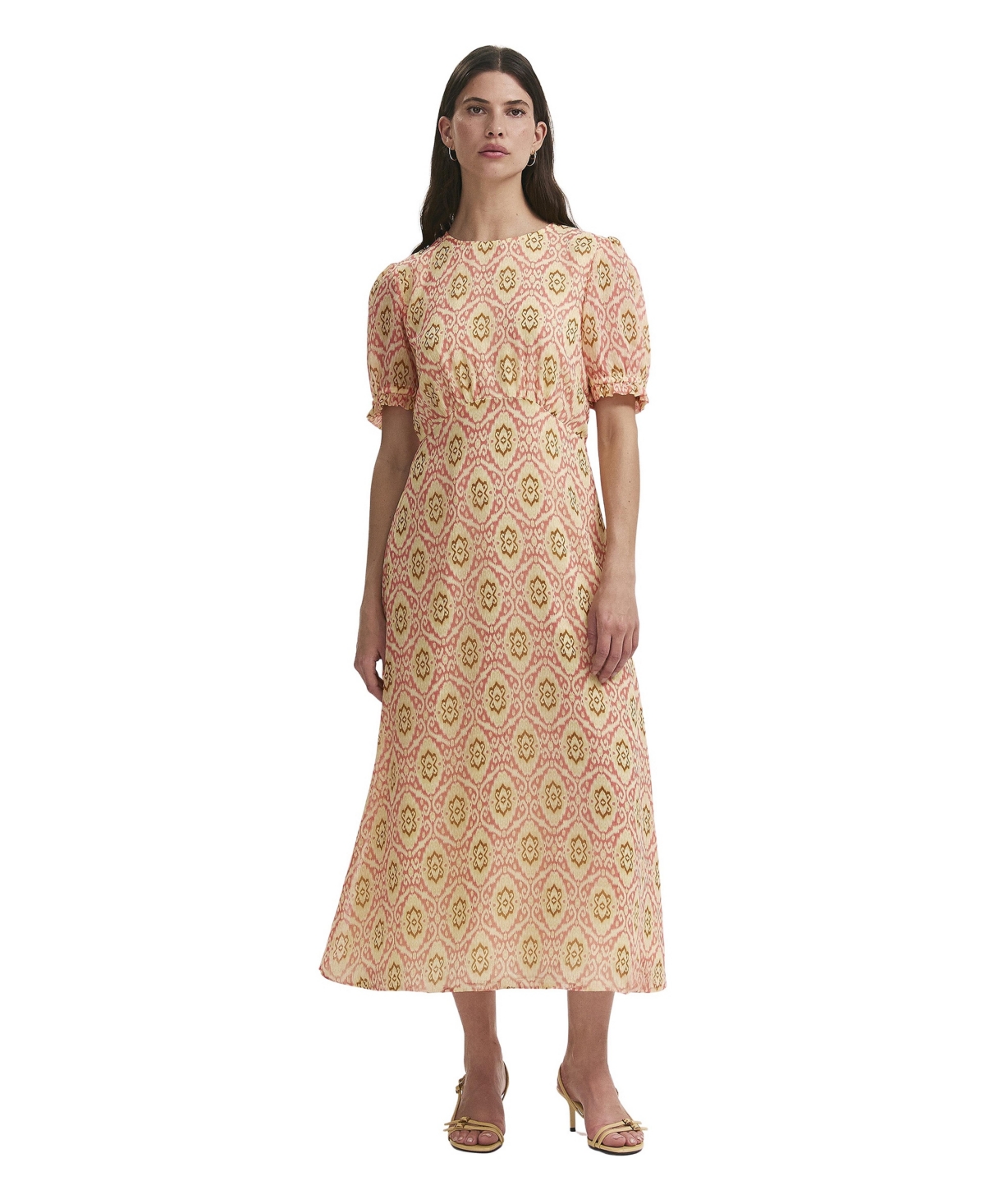 Finery London Women’s Mela Printed Midi Tea Dress – Coral ikat