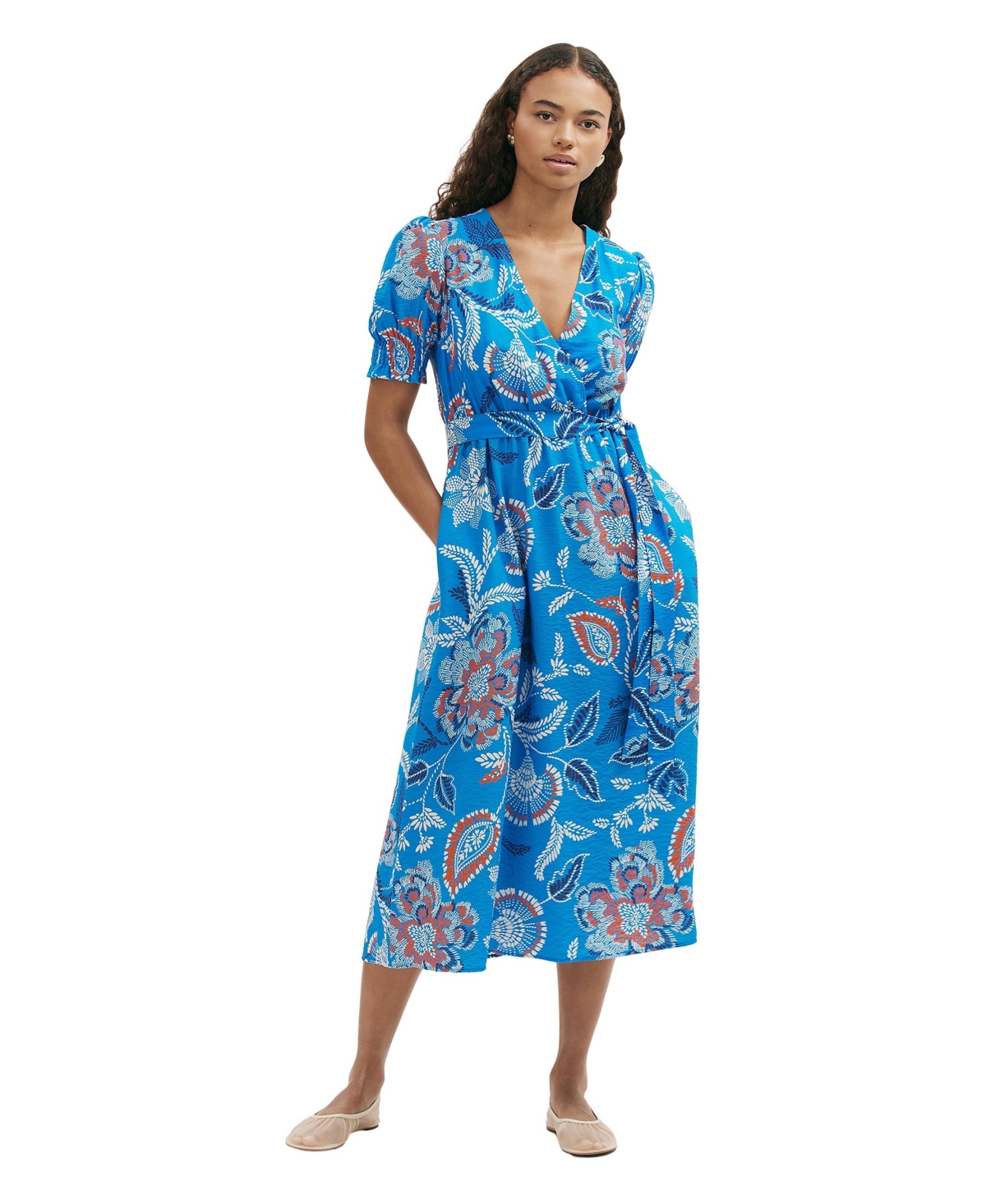 Finery London Women’s Nicoleta Floral Midi Tea Dress – Blue floral