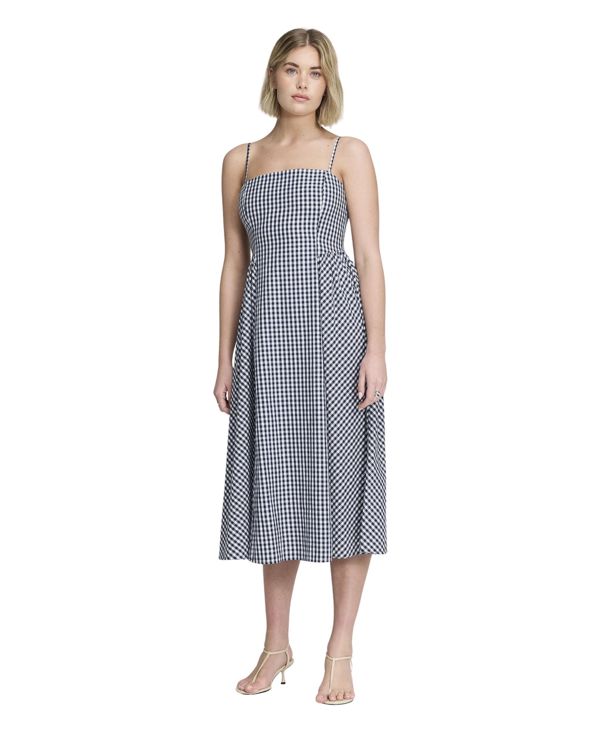 Finery London Women’s Romina Cotton Gingham Midi Dress – Navy gingham check