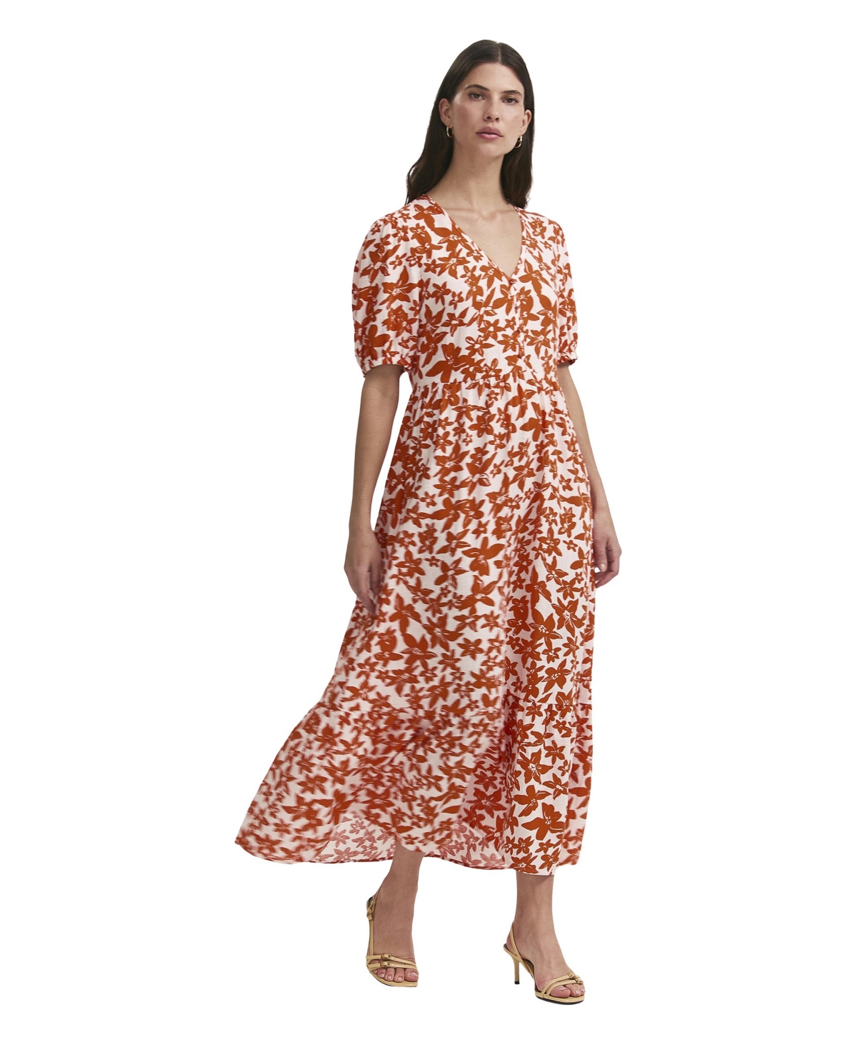 Finery London Women’s Sabine Floral Tiered Midi Dress – Orange flowers Finery London Women’s Sabine Floral Tiered Midi Dress – Orange flowers