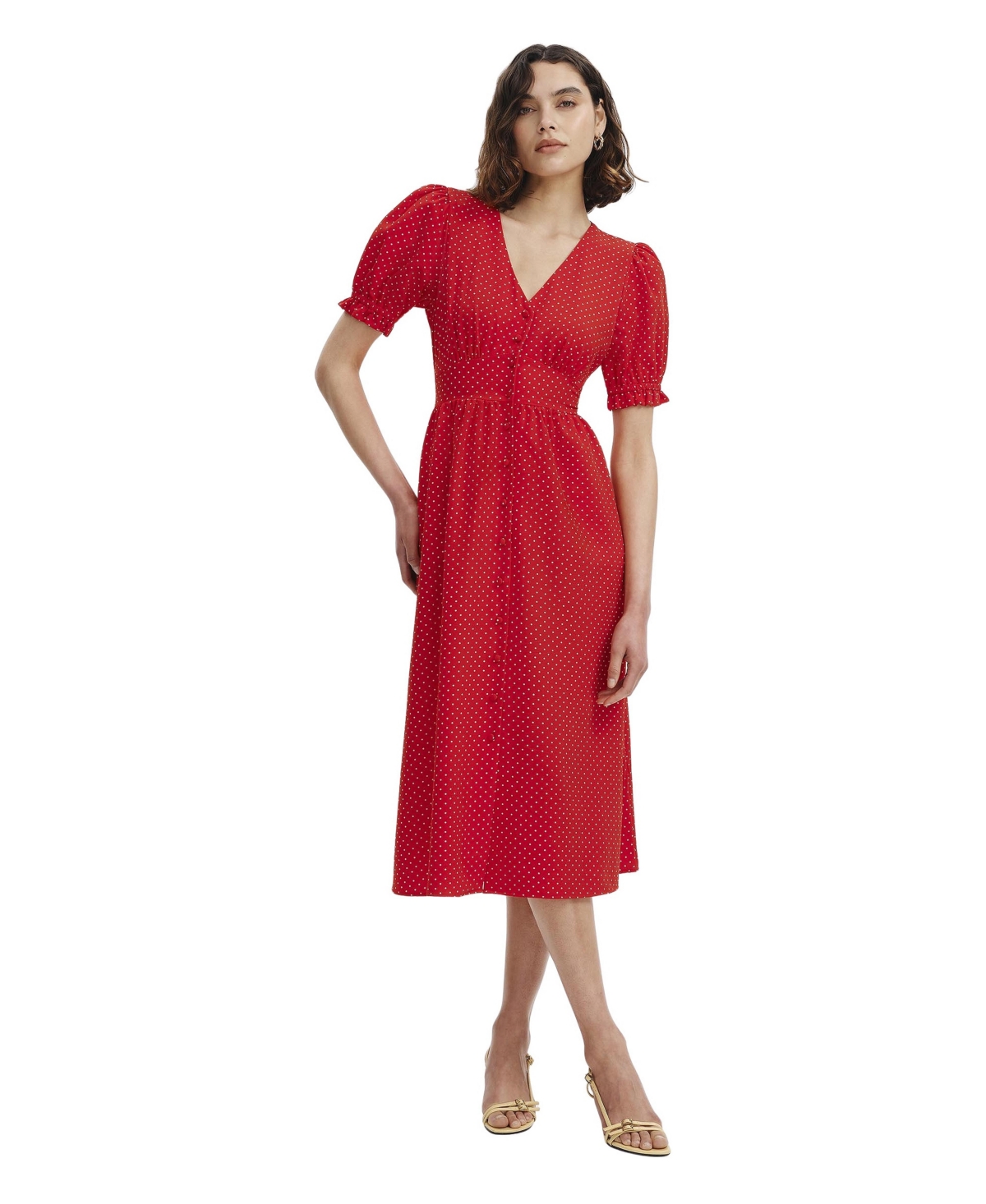 Finery London Women’s Samantha Button Down Midi Dress – Red spot Finery London Women’s Samantha Button Down Midi Dress – Red spot