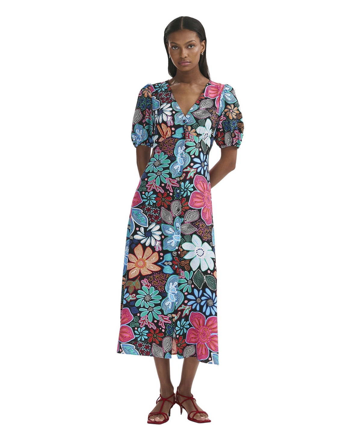 Finery London Women’s Sarah Floral Button Down Midi Dress – Blue floral