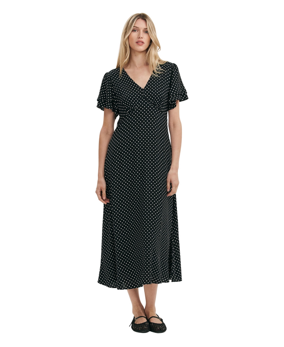 Finery London Women’s Saskia Polka Dot Midi Tea Dress – Black spot