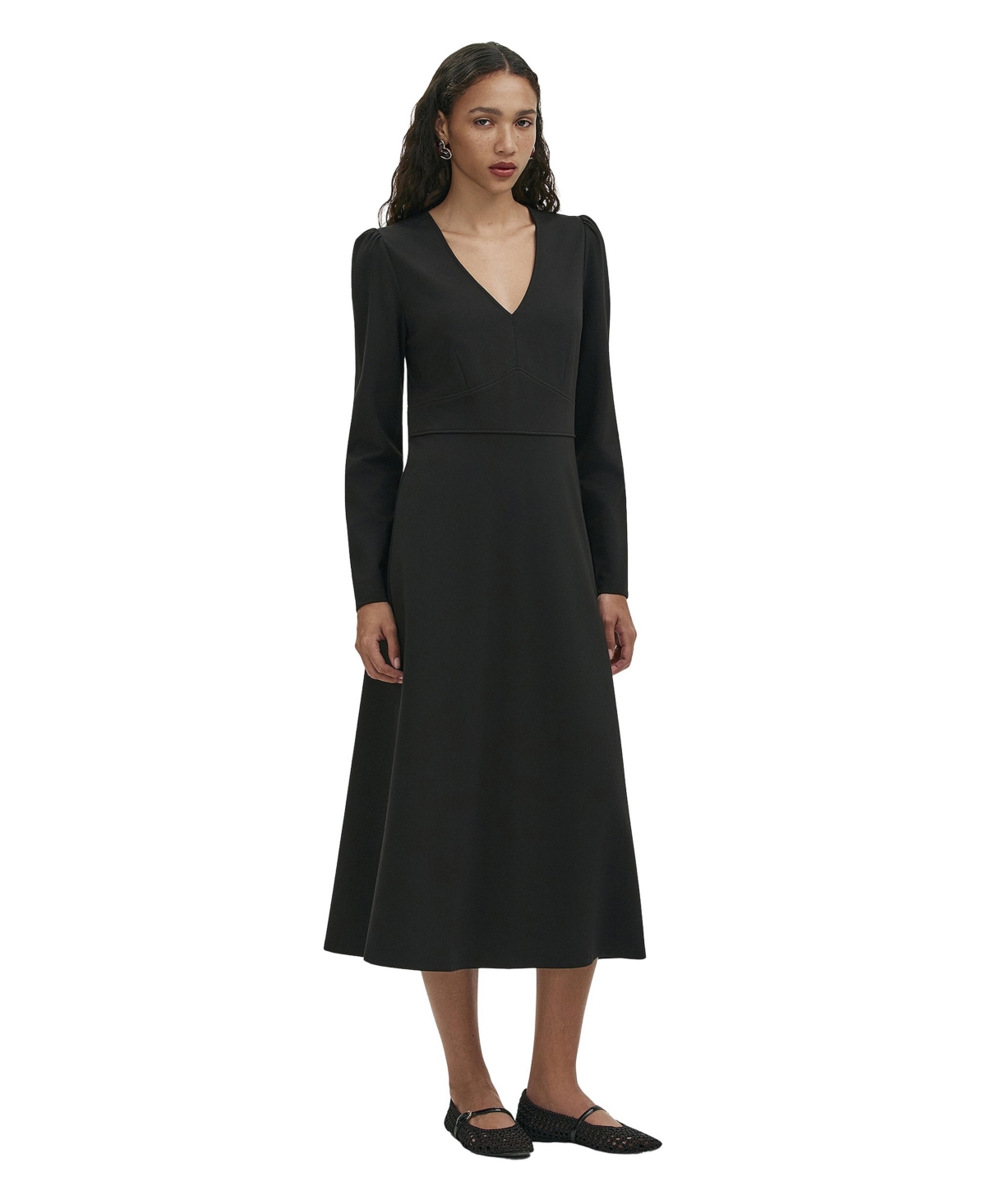 Finery London Women’s Seraphina Ponte Jersey V-Neck Midi Dress – Black Finery London Women’s Seraphina Ponte Jersey V-Neck Midi Dress – Black