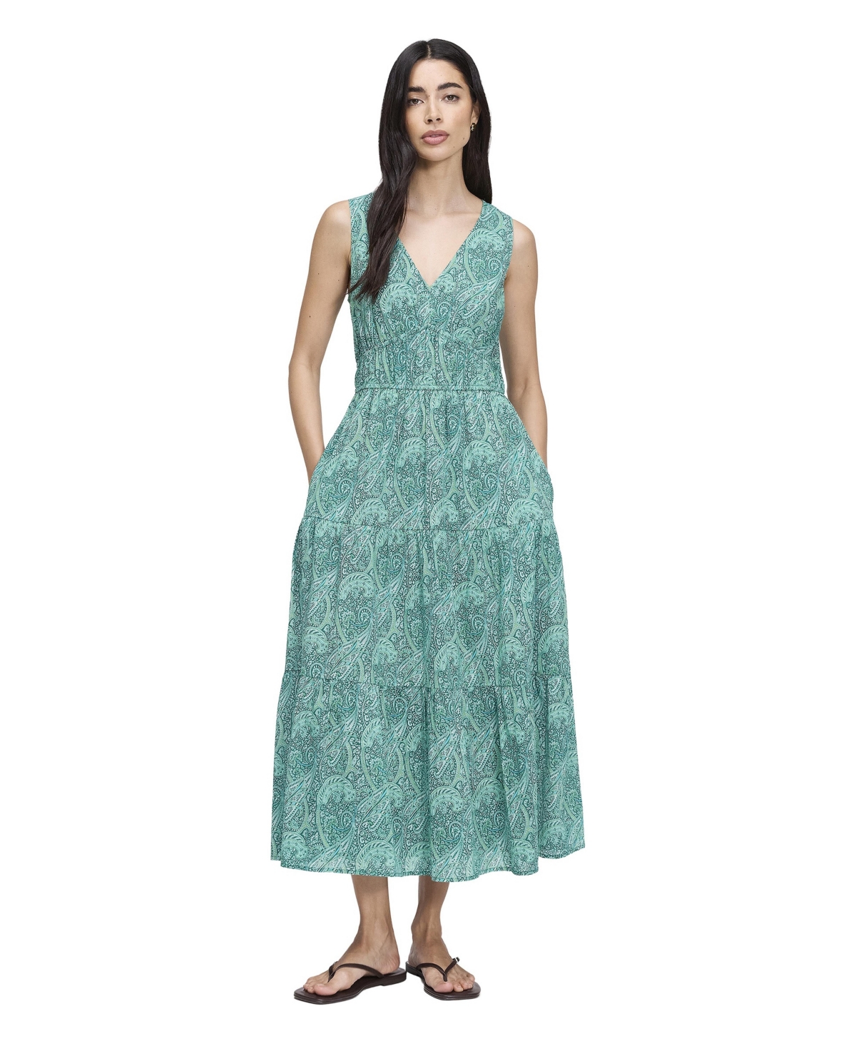 Finery London Women’s Shannon Cotton Tiered Midi Dress – Green paisley Finery London Women’s Shannon Cotton Tiered Midi Dress – Green paisley