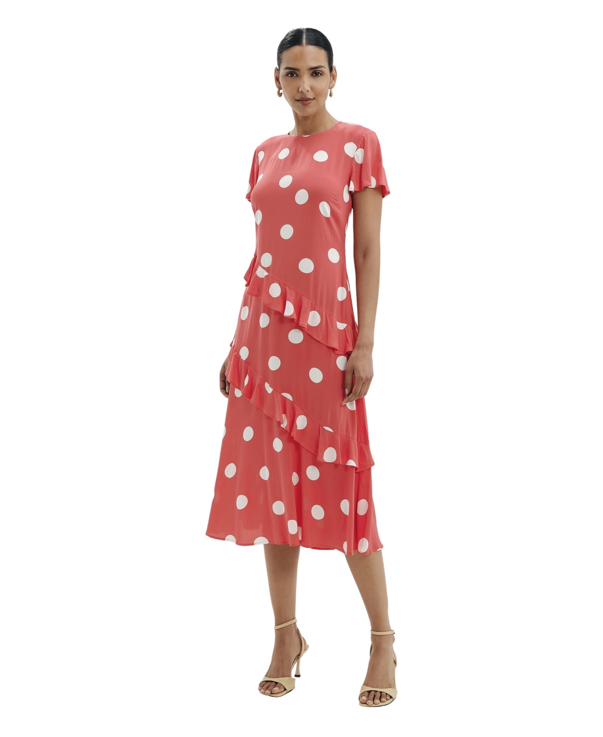 Finery London Women’s Sierra Asymmetric Ruffle Dress – Red spot Finery London Women’s Sierra Asymmetric Ruffle Dress – Red spot