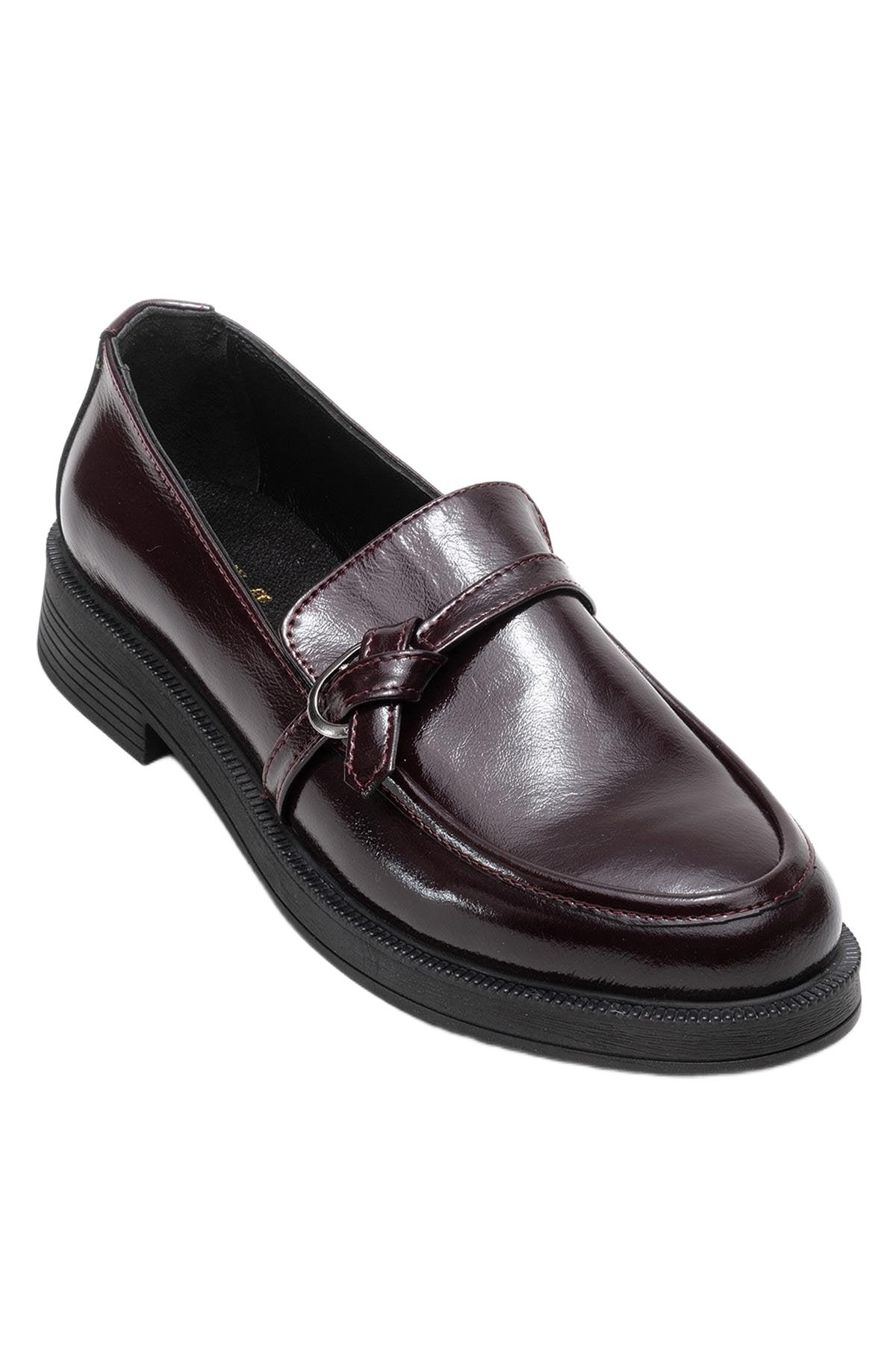 Forever & Always Shoes Women Galea Buckled Leather Loafers – Burgundy patent leather Forever & Always Shoes Women Galea Buckled Leather Loafers – Burgundy patent leather