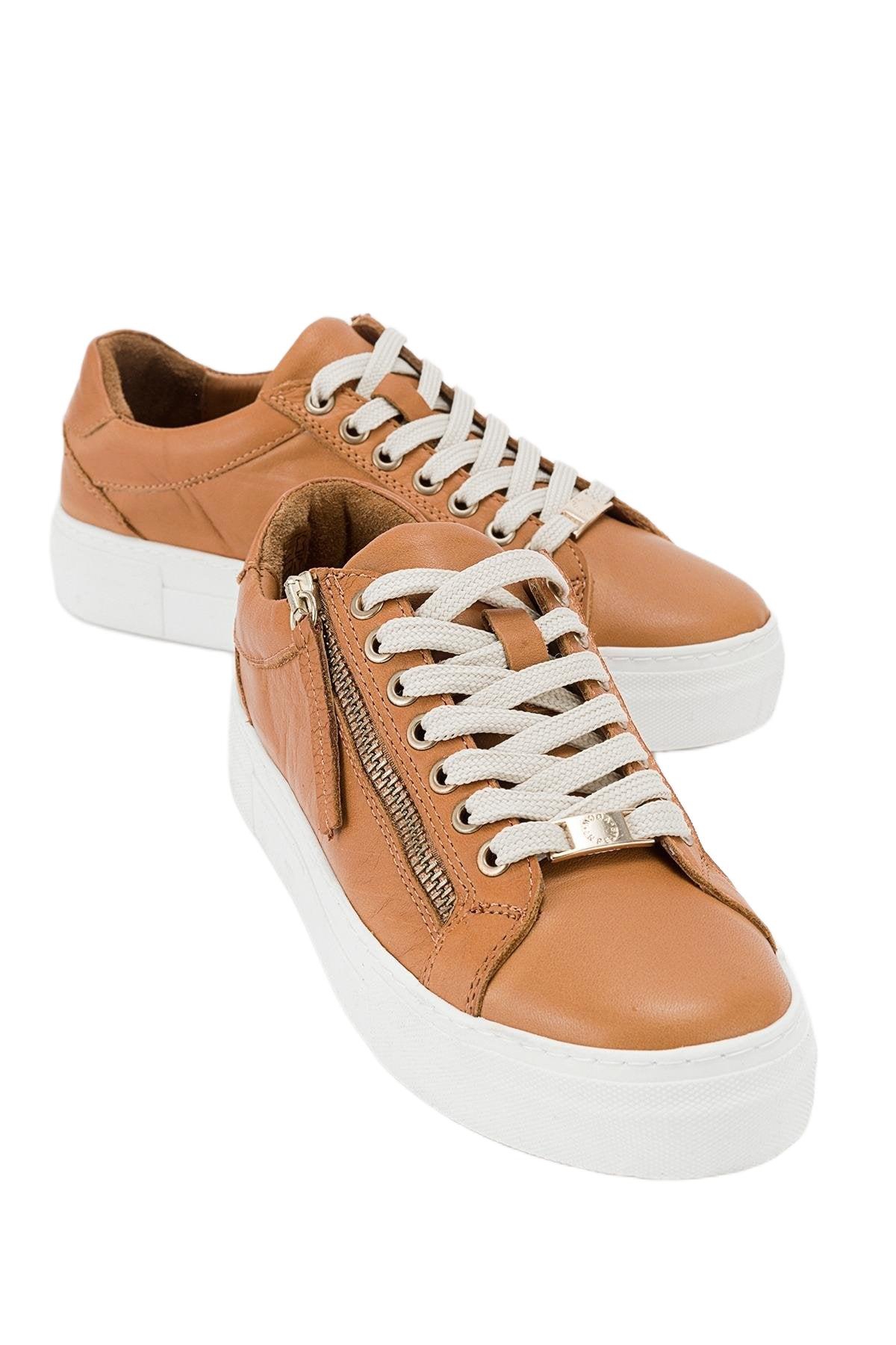 Forever & Always Shoes Women’s Beryl Leather Zip Sneaker – Cognac brown leather Forever & Always Shoes Women’s Beryl Leather Zip Sneaker – Cognac brown leather