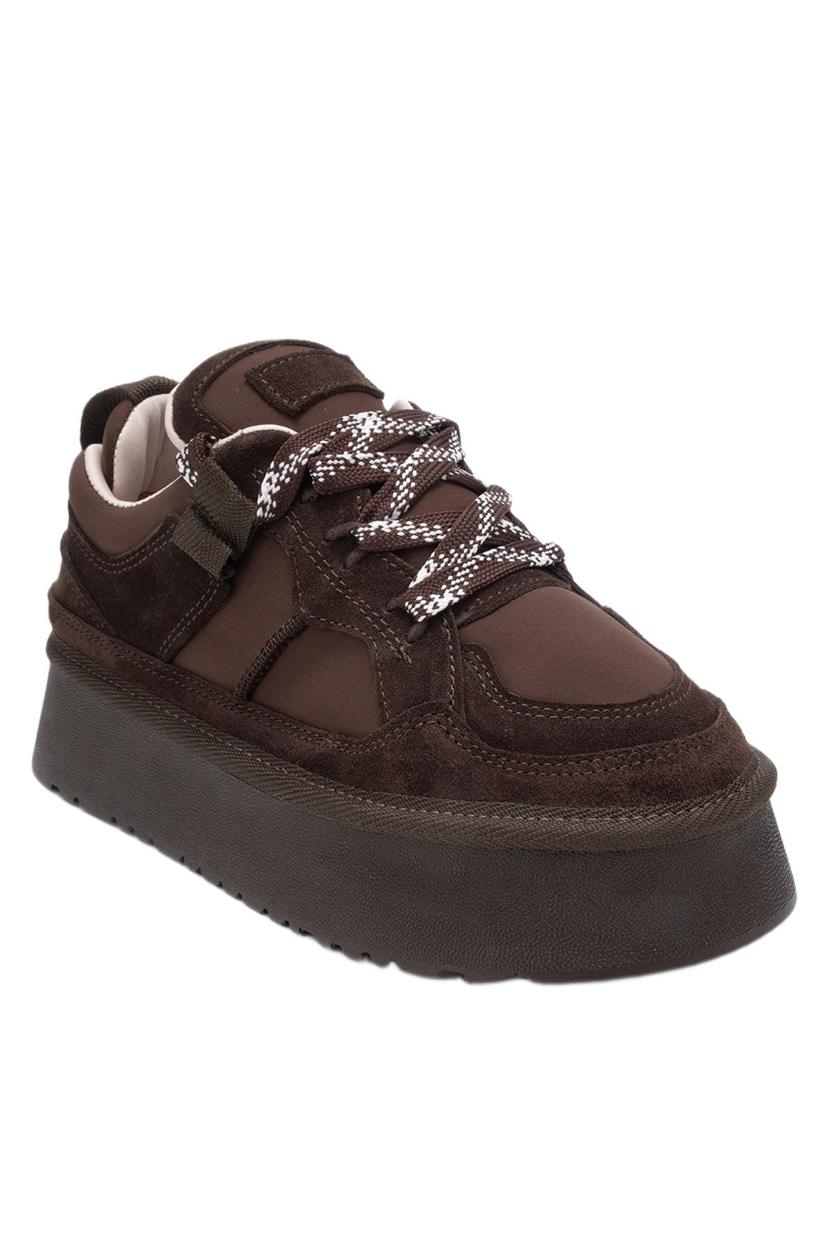Forever & Always Shoes Women’s Riven Leather Platform Sneaker – Brown suede