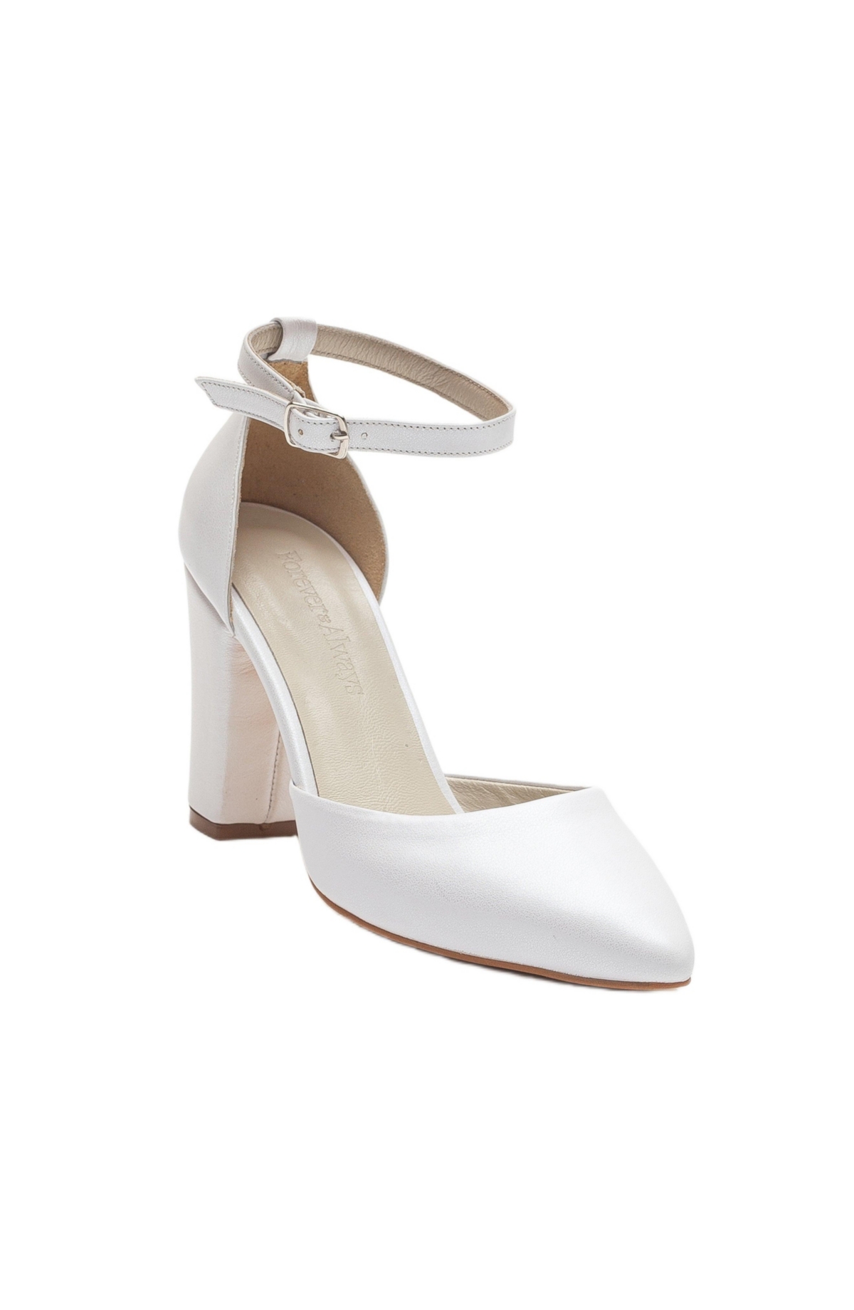 Forever and Always Shoes Rossella Leather Block Heel Pumps – Ivory leather