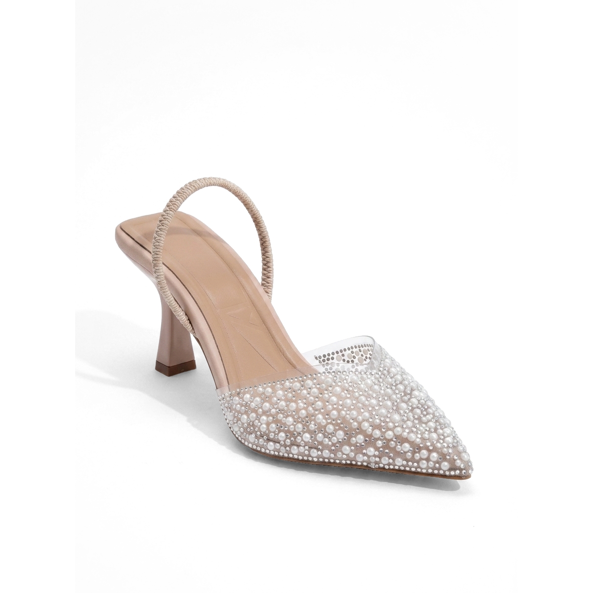 Forever and Always Shoes Women’s Whena Embellished Slingback Kitten Heel Pumps – Transparent with pearls Forever and Always Shoes Women’s Whena Embellished Slingback Kitten Heel Pumps – Transparent with pearls