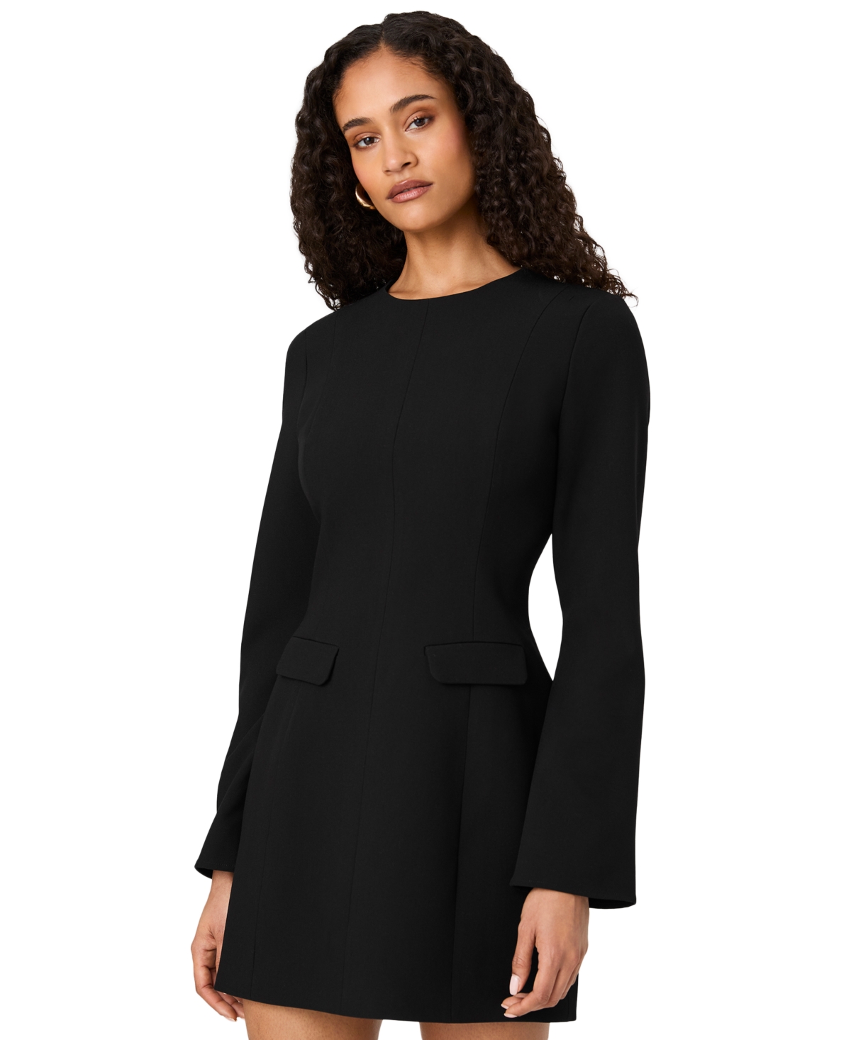 French Connection Women’s Azra Long-Sleeve Jewel Neck A-Line Mini Dress – Black