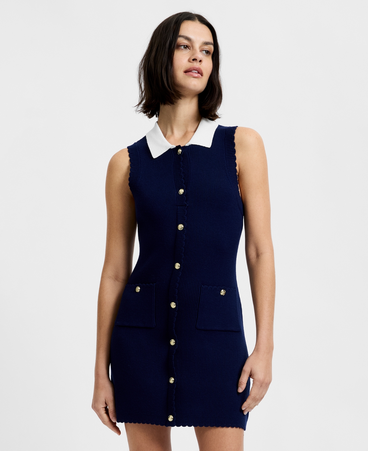 French Connection Women’s Collared Neck Mini Dress – Marine Summer White