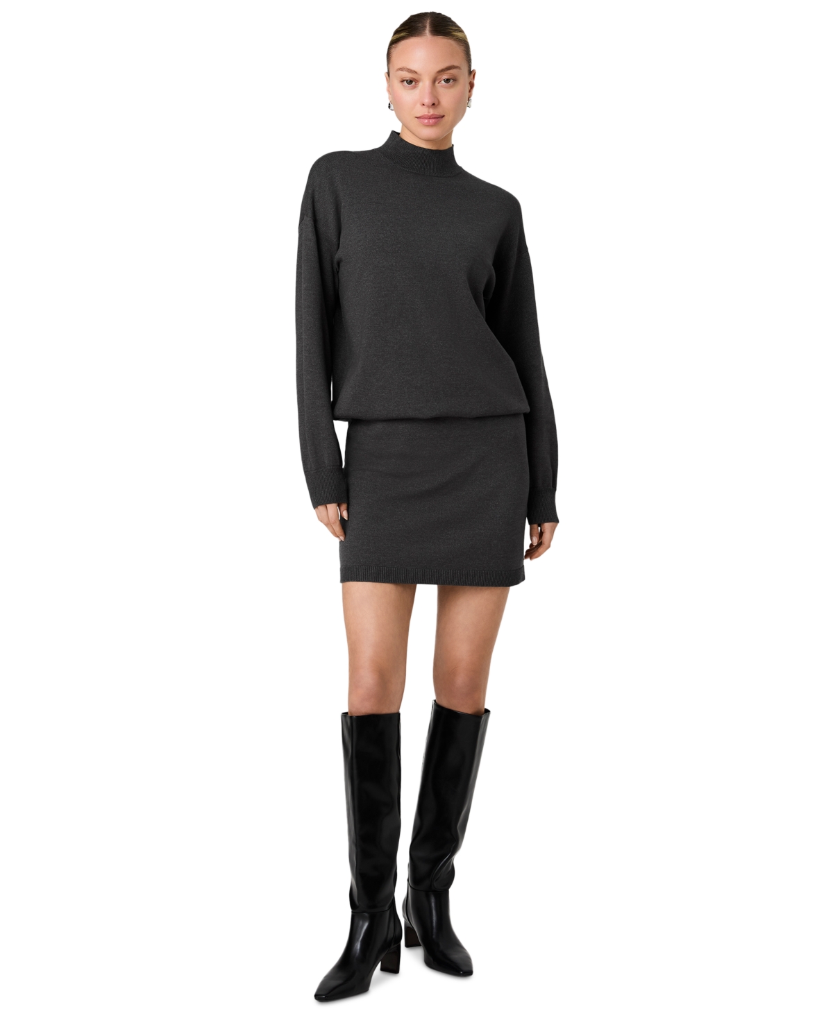 French Connection Women’s Cosysoft Mock Neck Long-Sleeve Mini Dress – Dark Gray French Connection Women’s Cosysoft Mock Neck Long-Sleeve Mini Dress – Dark Gray