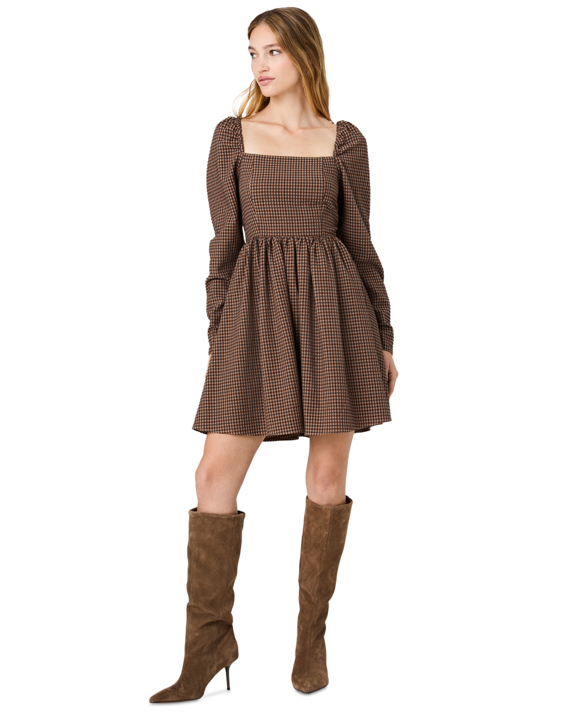 French Connection Women’s Diana Square Neck Long-Sleeve Fit-and-Flare Mini Dress – Chestnut Brown French Connection Women’s Diana Square Neck Long-Sleeve Fit-and-Flare Mini Dress – Chestnut Brown