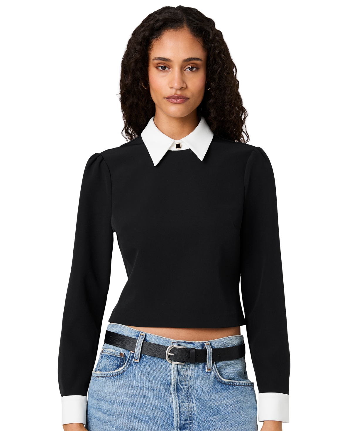 French Connection Women’s Echo Crepe Collar720 Point Collar Mini Long-Sleeve Blouse – Black/White French Connection Women’s Echo Crepe Collar720 Point Collar Mini Long-Sleeve Blouse – Black/White