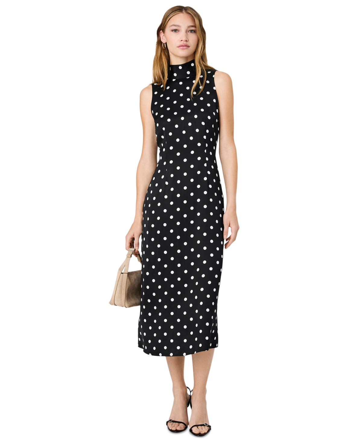 French Connection Women’s Ennis Polka Dots Print Midi Dress – Black/white