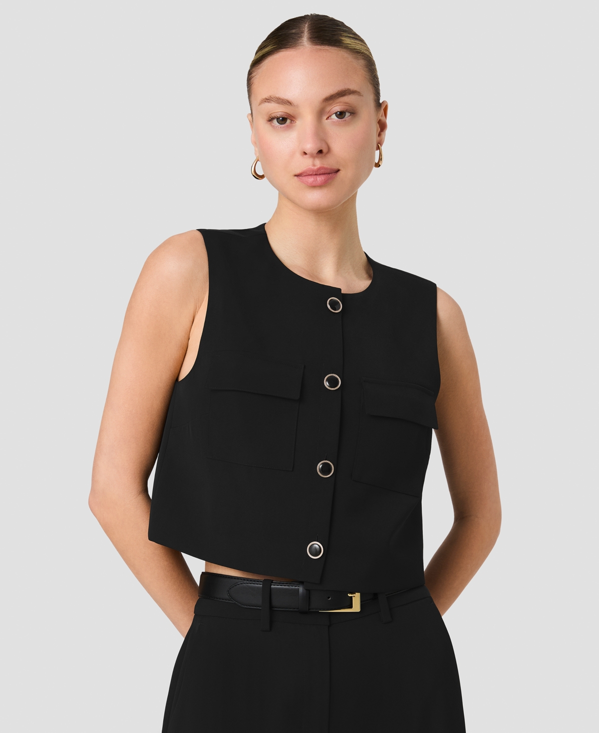French Connection Women’s Harry Suiting Sleeveless Button-Front Top – Black French Connection Women’s Harry Suiting Sleeveless Button-Front Top – Black