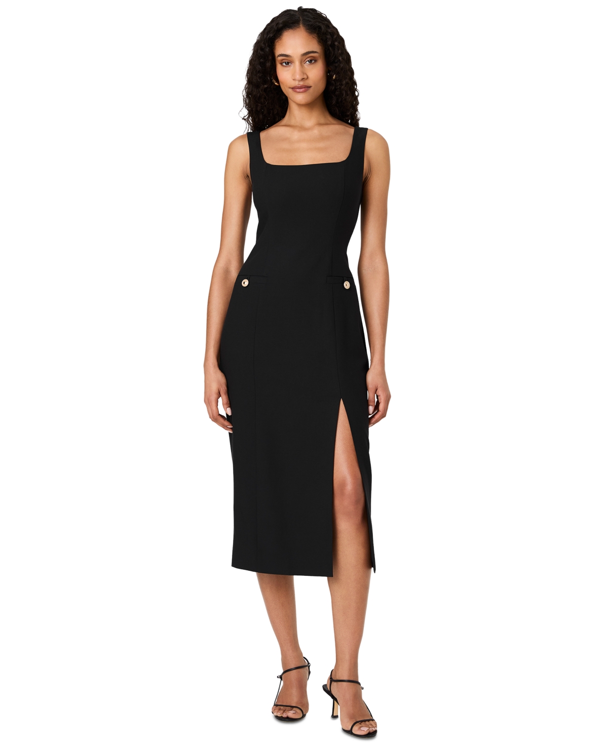 French Connection Women’s Kai Midi Sheath Front Slit Dress – Black