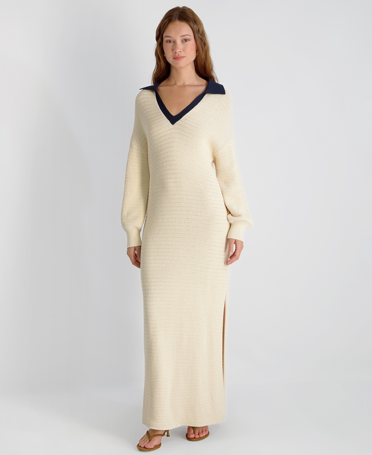 French Connection Women’s Mozart Contrast Texture Knit V-Neck Maxi Dress – Ecru / Marine French Connection Women’s Mozart Contrast Texture Knit V-Neck Maxi Dress – Ecru / Marine