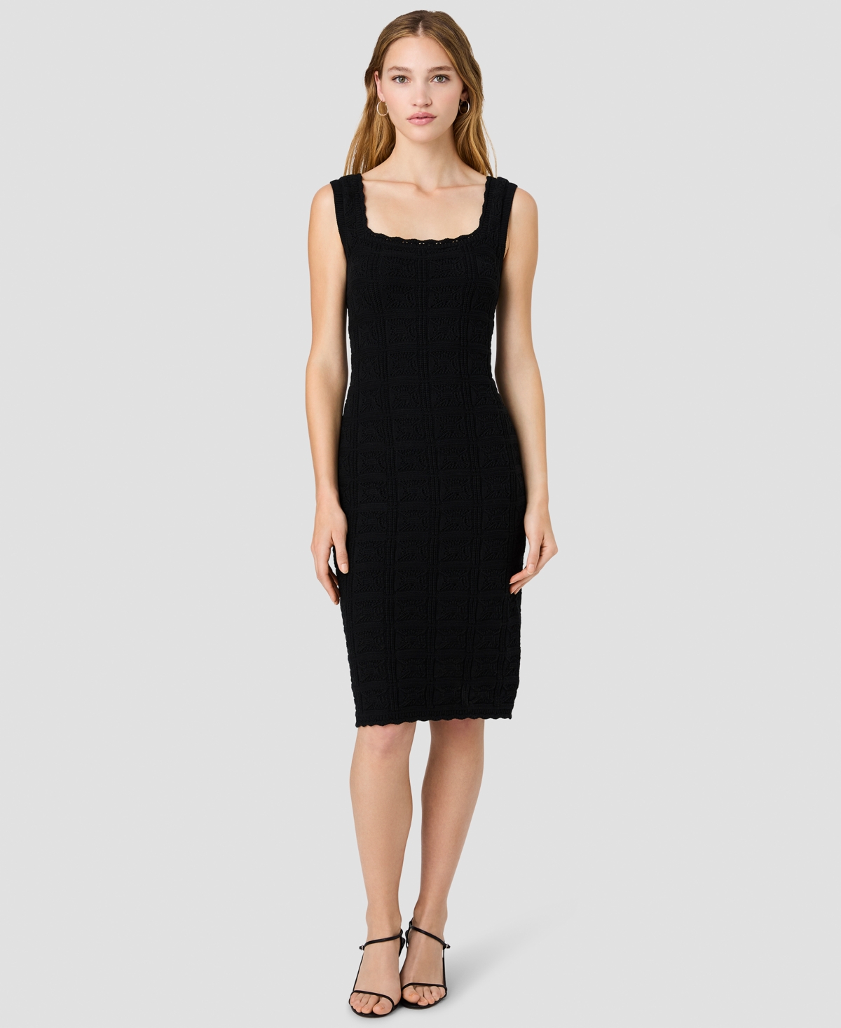 French Connection Women’s Nellis Square Crochet Knit Midi Dress – Black