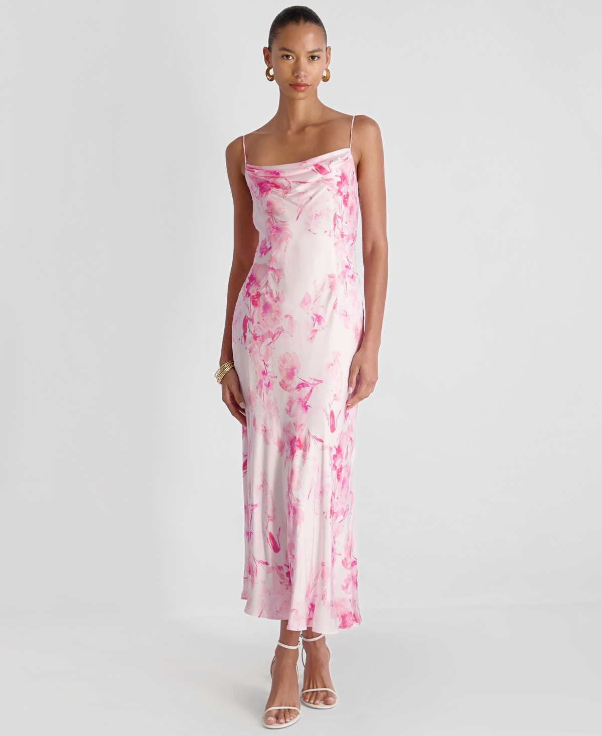 French Connection Women’s Oona Satin Sophie Cowl Neck Flare Midi Dress – 60-Pink Icing