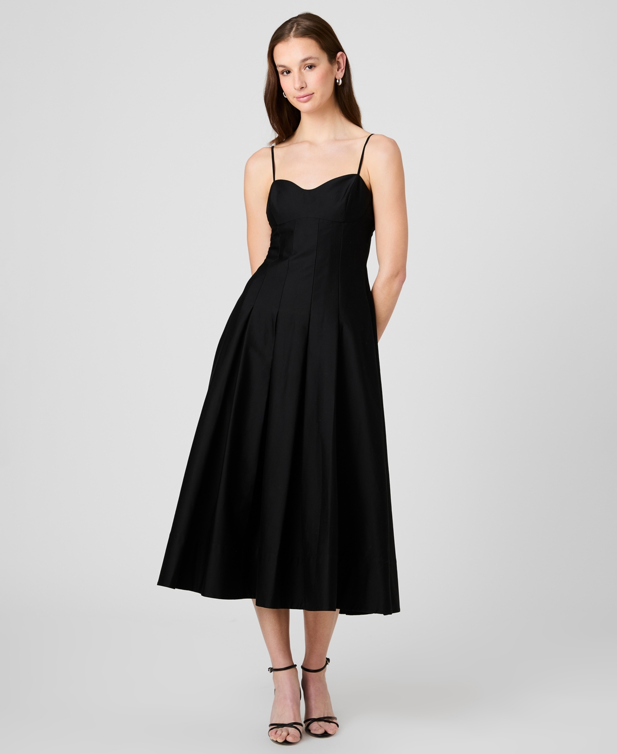French Connection Women’s Sateen Pleated Midi Dress – Black