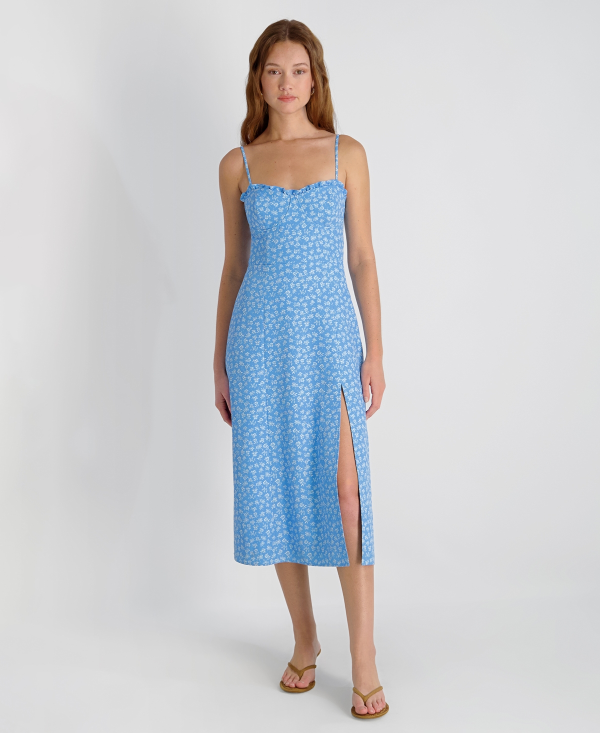 French Connection Women’s Sleeveless Side Slit Midi Dress – Poolside Blue Floral