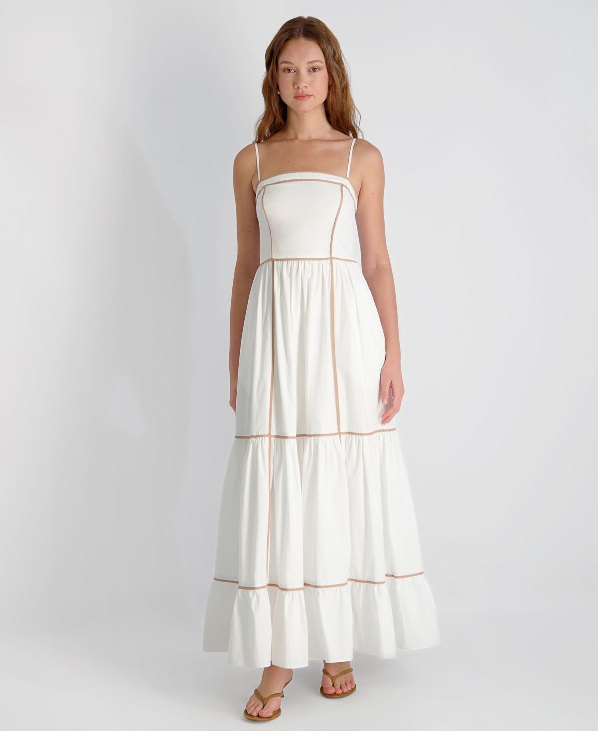 French Connection Women’s Square-Neck Cambria Contrast Trim Maxi Dress – Summer White-almond Nude French Connection Women’s Square-Neck Cambria Contrast Trim Maxi Dress – Summer White-almond Nude