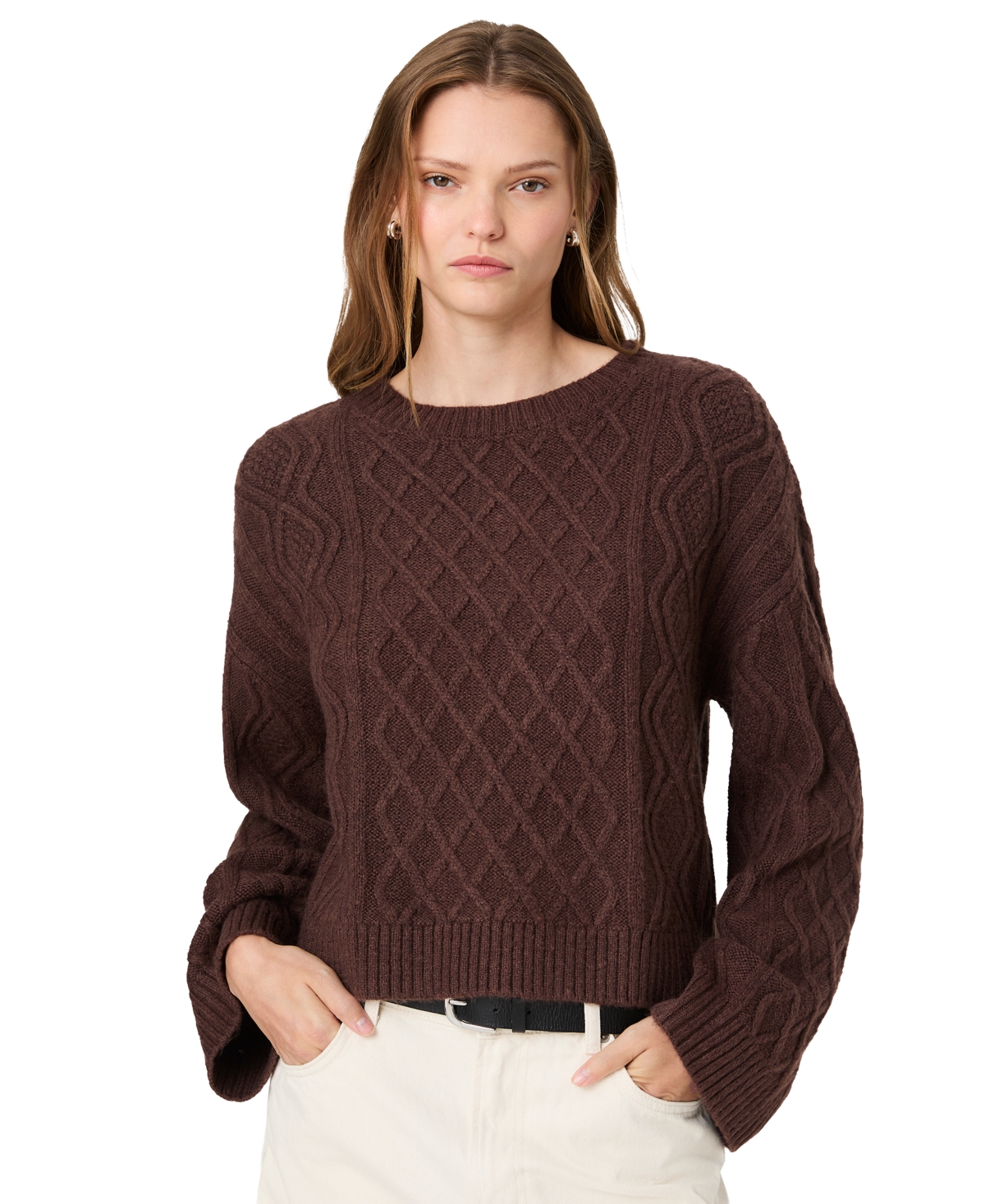 French Connection Women’s Wesley Cable-Knit Crewneck Pullover – Cocoa Brown French Connection Women’s Wesley Cable-Knit Crewneck Pullover – Cocoa Brown