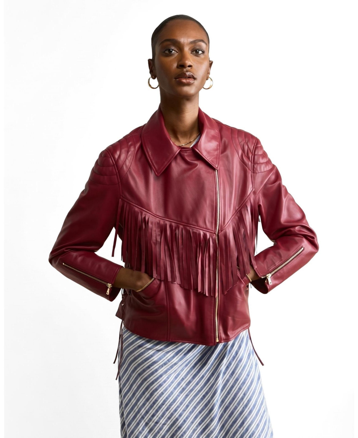 Furniq Uk Women’s Dakota Fringed Leather Jacket – Light burgundy Furniq Uk Women’s Dakota Fringed Leather Jacket – Light burgundy