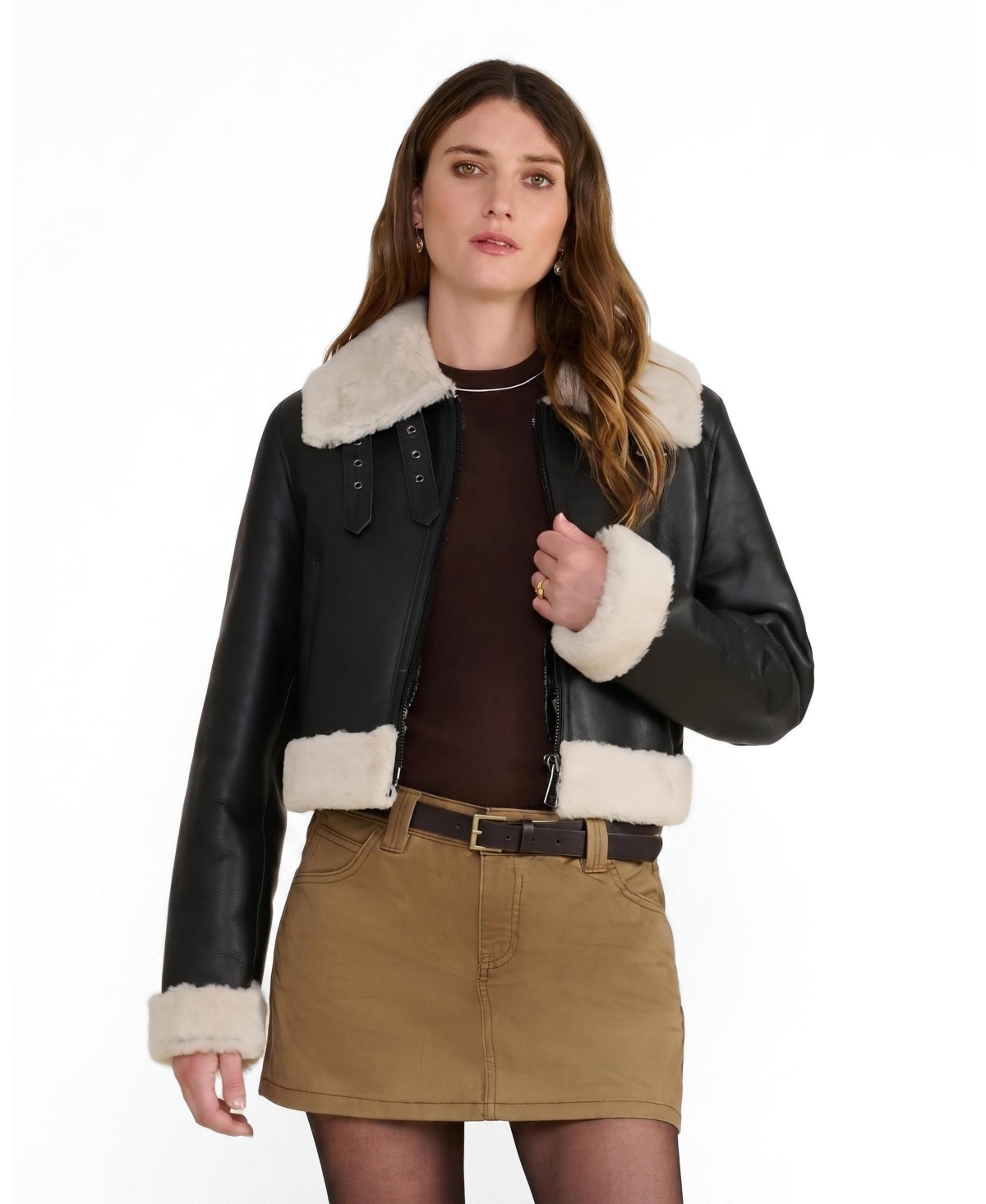 Furniq Uk Women’s Emery Shearling Cropped Flight Jacket – Dark brown Furniq Uk Women’s Emery Shearling Cropped Flight Jacket – Dark brown