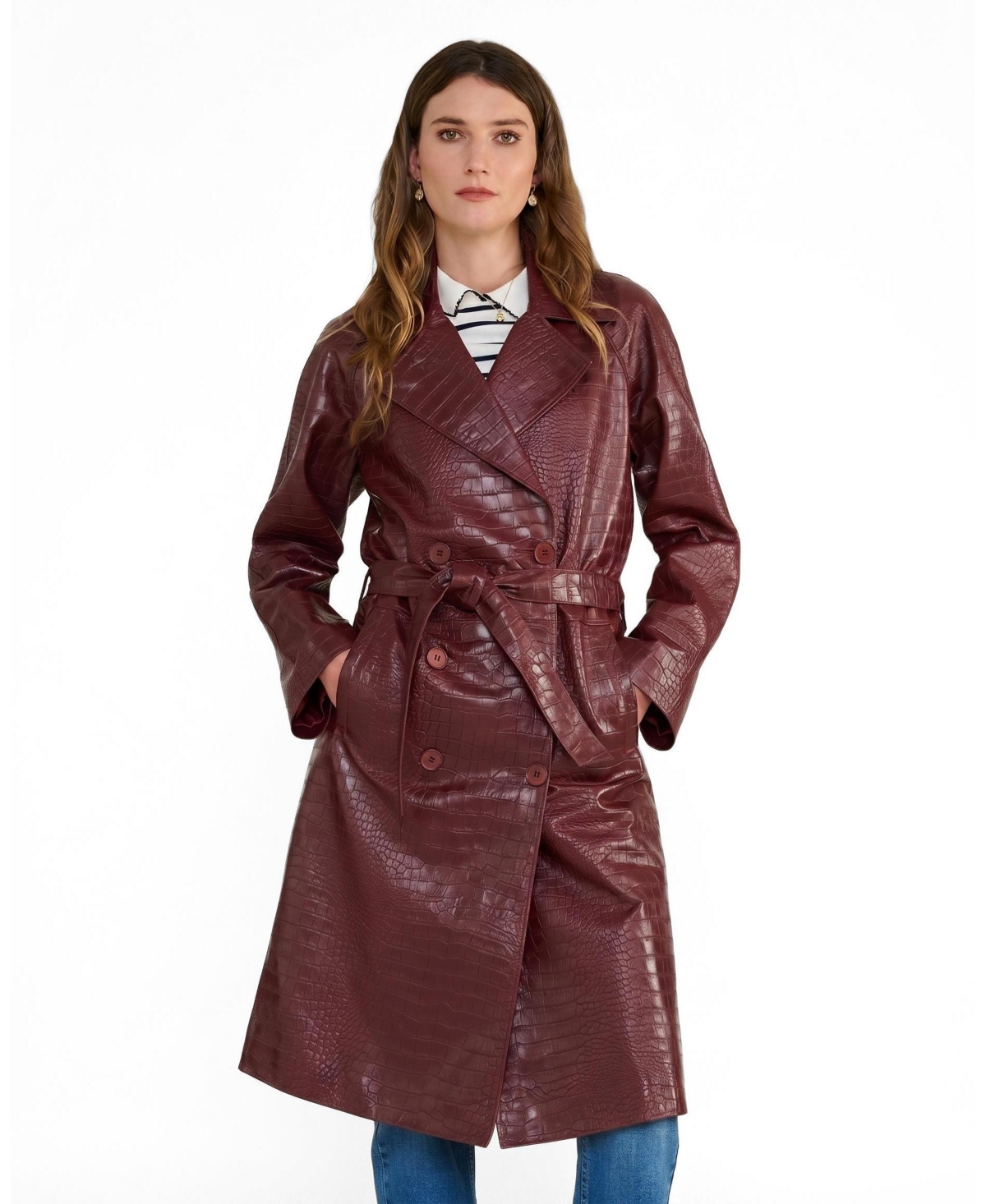 Furniq Uk Women’s Sloane Croc Embossed Leather Trench Coat – Burgundy Furniq Uk Women’s Sloane Croc Embossed Leather Trench Coat – Burgundy