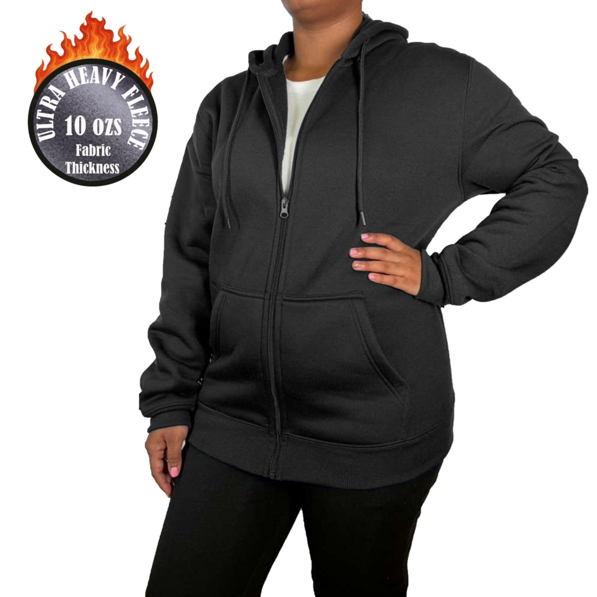 Galaxy By Harvic Women’s Blue Ice Loose Fit Super Heavyweight Fleece Lined Full-Zip Hoodie – Black Galaxy By Harvic Women’s Blue Ice Loose Fit Super Heavyweight Fleece Lined Full-Zip Hoodie – Black