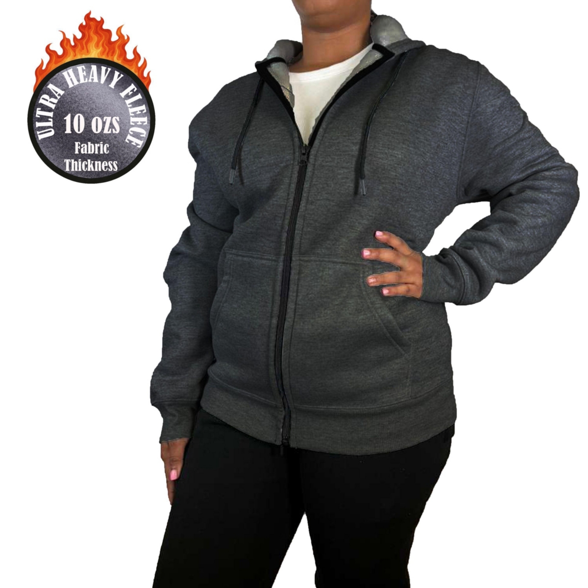 Galaxy By Harvic Women’s Blue Ice Loose Fit Super Heavyweight Fleece Lined Full-Zip Hoodie – Charcoal Galaxy By Harvic Women’s Blue Ice Loose Fit Super Heavyweight Fleece Lined Full-Zip Hoodie – Charcoal
