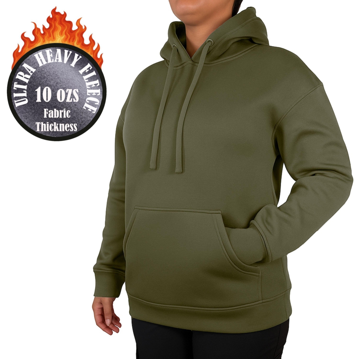 Galaxy By Harvic Women’s Blue Ice Loose Fit Super Heavyweight Fleece-Lined Pullover Hoodie – Dark Green