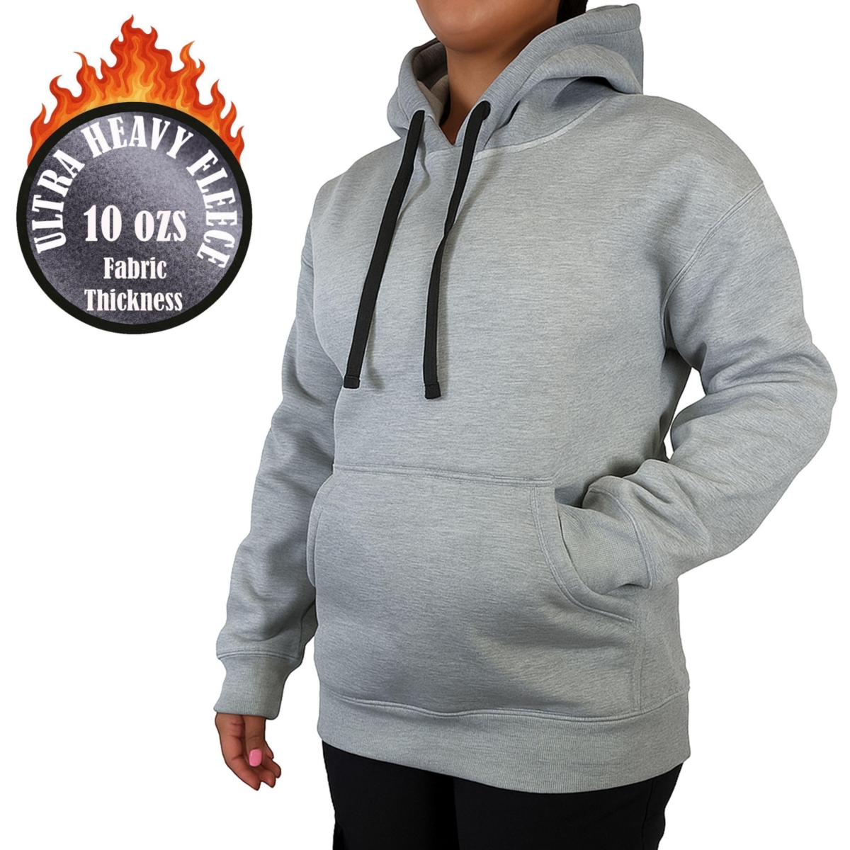 Galaxy By Harvic Women’s Blue Ice Loose Fit Super Heavyweight Fleece-Lined Pullover Hoodie – Light/Pastel Grey