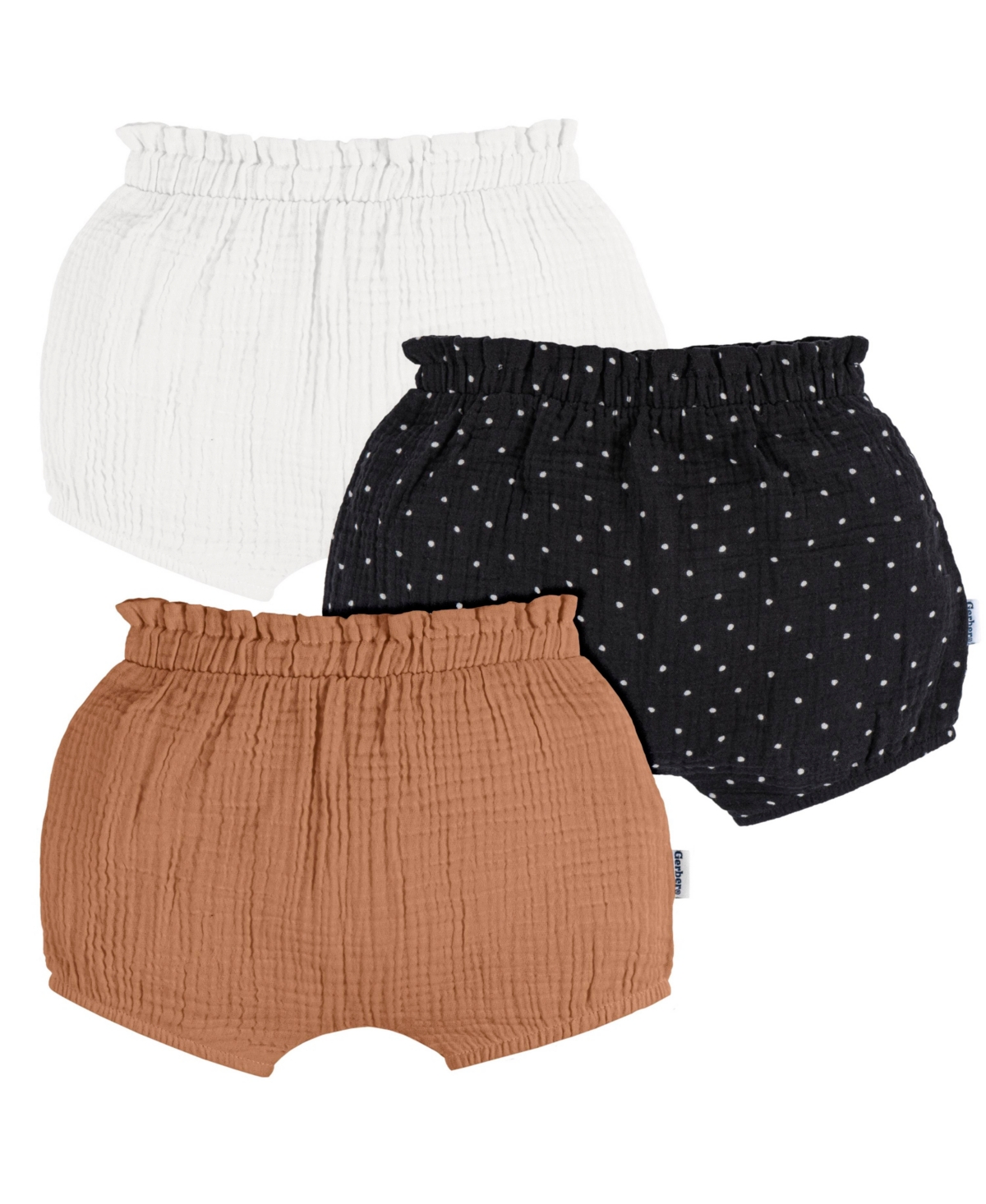 Gerber Baby Girls Gauze Bubble Shorts, 3-Pack – Black dots Gerber Baby Girls Gauze Bubble Shorts, 3-Pack – Black dots