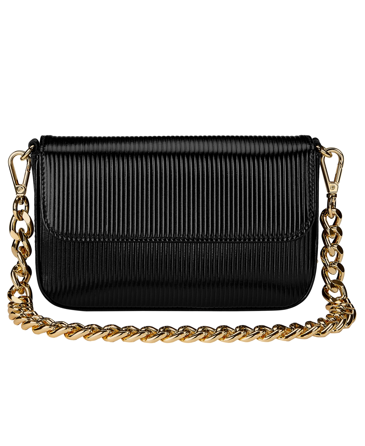 GiGi New York Twiggy Embossed Stripe Leather Shoulder Bag – Black