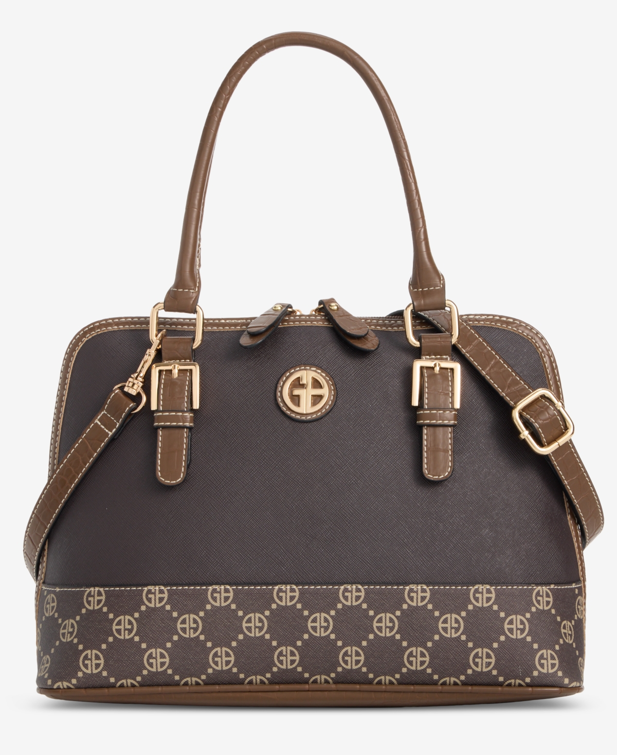 Giani Bernini Medium Monogram Crossbody Domed Bag, Macy’s Exclusive – Rich Coffee/ Walnut Brown Croco/ Monogra Giani Bernini Medium Monogram Crossbody Domed Bag, Macy’s Exclusive – Rich Coffee/ Walnut Brown Croco/ Monogra