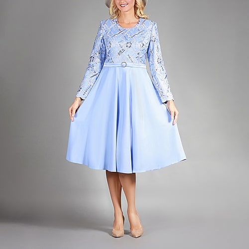 Giovanna Collection Womens Crew Neck Long Sleeve Floral A-Line Dress, 22, Blue Giovanna Collection Womens Crew Neck Long Sleeve Floral A-Line Dress, 22, Blue