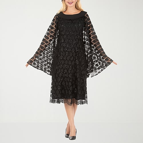 Giovanna Collection Womens Midi Boat Neck Sleeveless Embellished Embroidered Leaf Shift Dress, 10, Black Giovanna Collection Womens Midi Boat Neck Sleeveless Embellished Embroidered Leaf Shift Dress, 10, Black