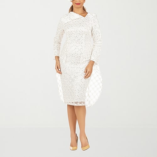 Giovanna Signature Womens Asymmetrical Neck Long Sleeve Diamond Sheath Dress, 10, White Giovanna Signature Womens Asymmetrical Neck Long Sleeve Diamond Sheath Dress, 10, White
