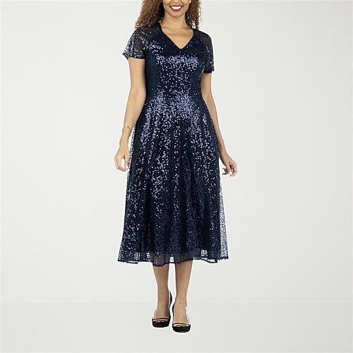 Giovanna Signature Womens Midi V Neck Short Sleeve A-Line Dress, 10, Blue Giovanna Signature Womens Midi V Neck Short Sleeve A-Line Dress, 10, Blue