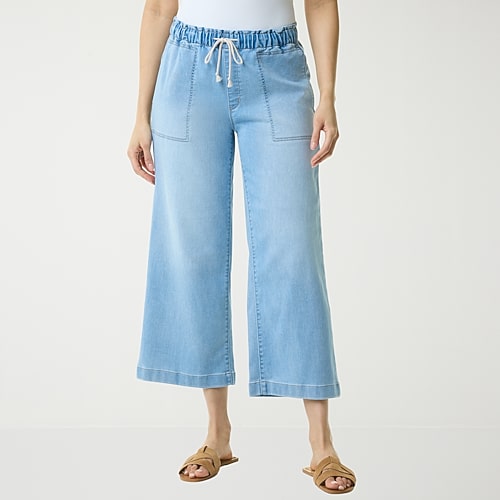 Gloria Vanderbilt Womens Knitology Wide Leg Crop with Drawstring, Small, Blue