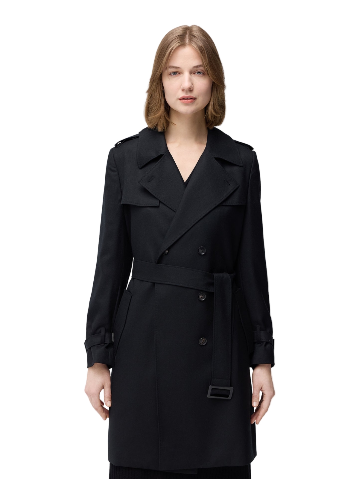 Gobi Cashmere Women’s Double Breasted Cashmere Trench Coat – Black-blue graphite Gobi Cashmere Women’s Double Breasted Cashmere Trench Coat – Black-blue graphite