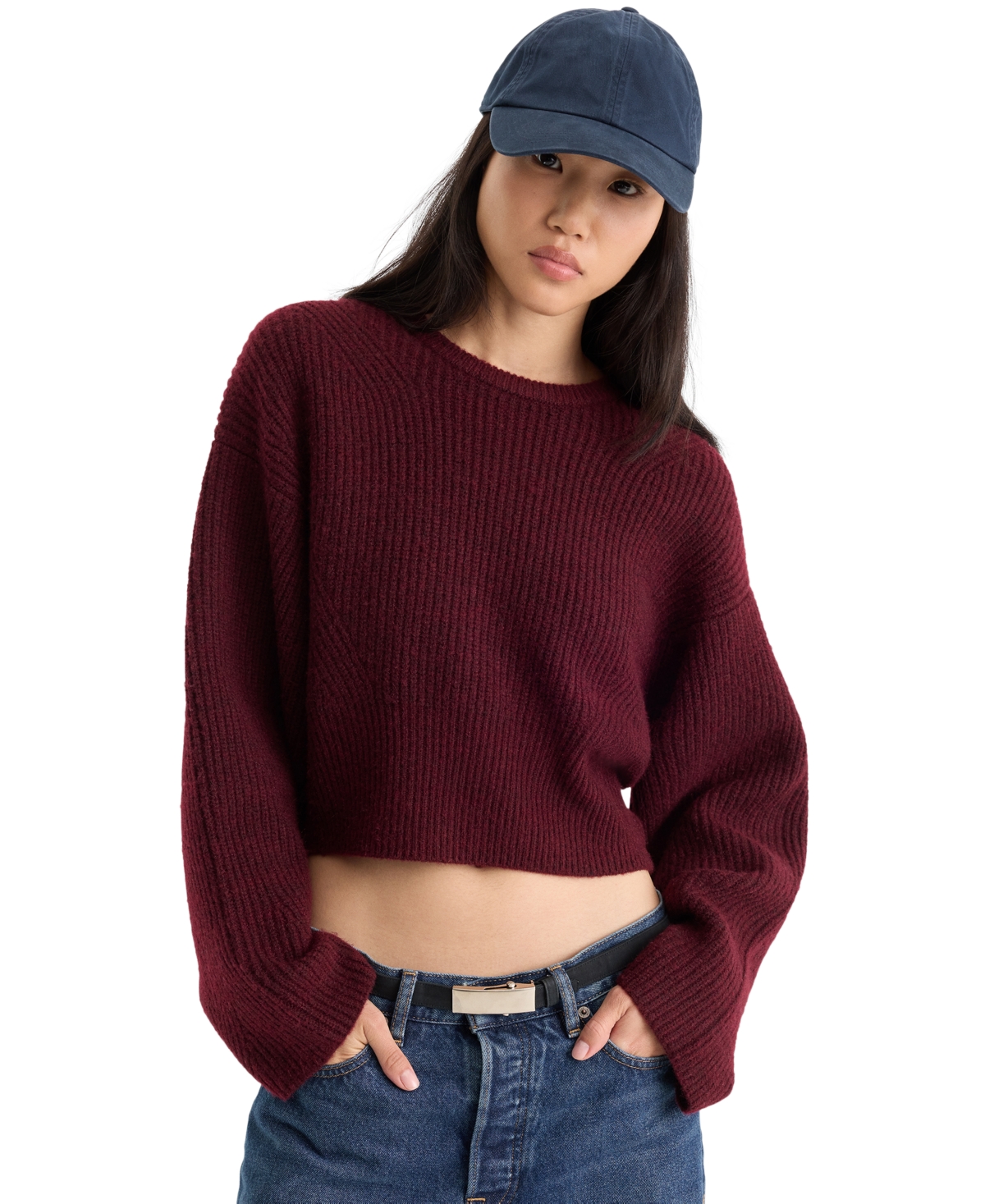 Good American Women’s Chunky Knit Pull-On Sweater – Berry Noir Good American Women’s Chunky Knit Pull-On Sweater – Berry Noir