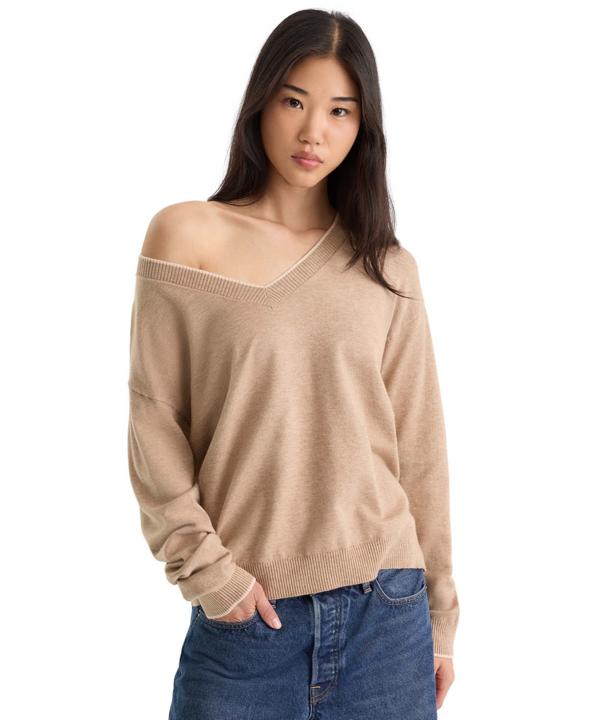 Good American Women’s Cozy V-Neck Pull-On Sweater – Dune Mist Good American Women’s Cozy V-Neck Pull-On Sweater – Dune Mist