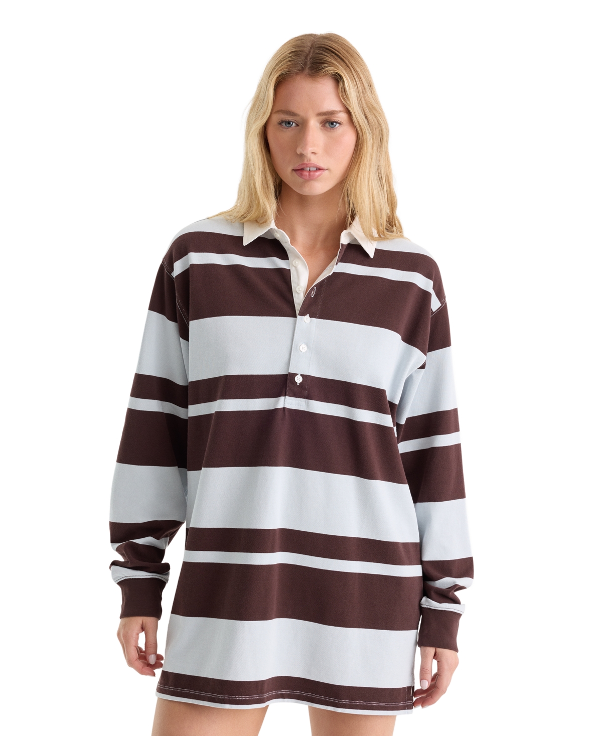 Good American Women’s The Rugby Collared Mini Dress – Sky Mocha Club Stripe Good American Women’s The Rugby Collared Mini Dress – Sky Mocha Club Stripe